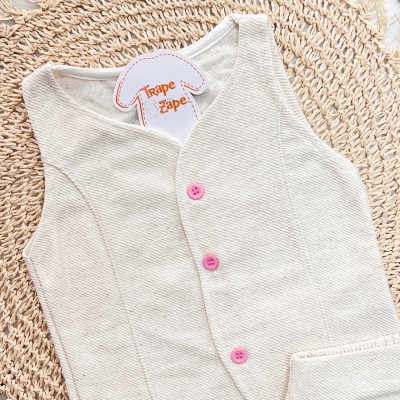 Conj. Colete e Short em Linho - Areia e Rosa